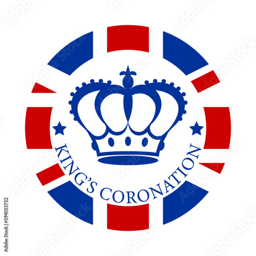 Fotografie, Tablou Royal crown in flat style on a round british flag background with text King's coronation