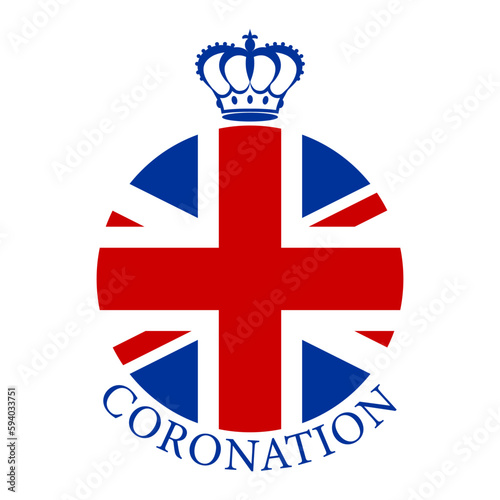 Greeting card in honor of the coronation of the King of England with the British flag and crown. Minimalist design. Vector illustration.