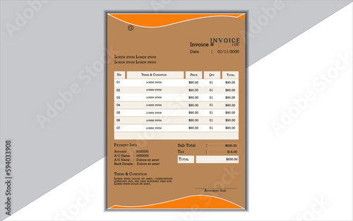  Modern and creative corporate company invoice template. Billing template for business, invoice layout, minimal design.