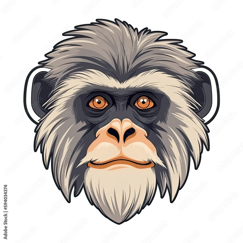 Langur Face Sticker On Isolated Tansparent Background, Png, Logo. Generative AI