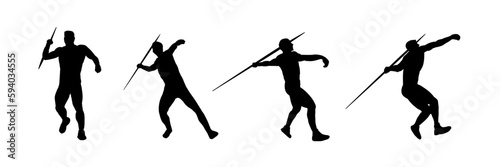 Set of javelin thrower silhouette, thrower