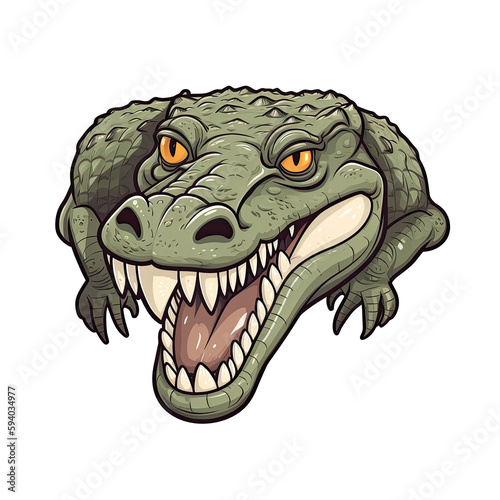Eyes And Mouth Wide Open Crocodile Sticker On Isolated Transparent Background  Png  Logo. Generative AI