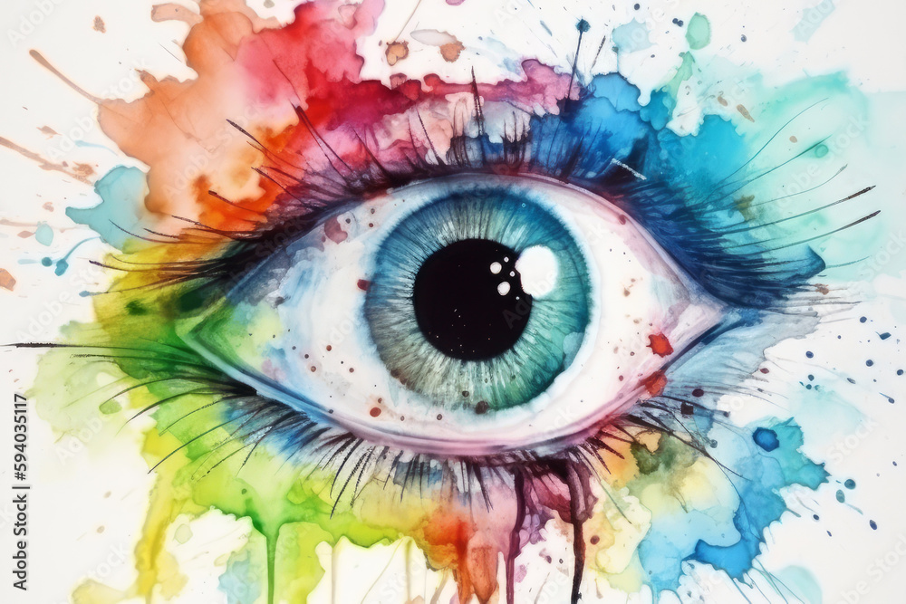 Watercolor eye illustration. Generative AI