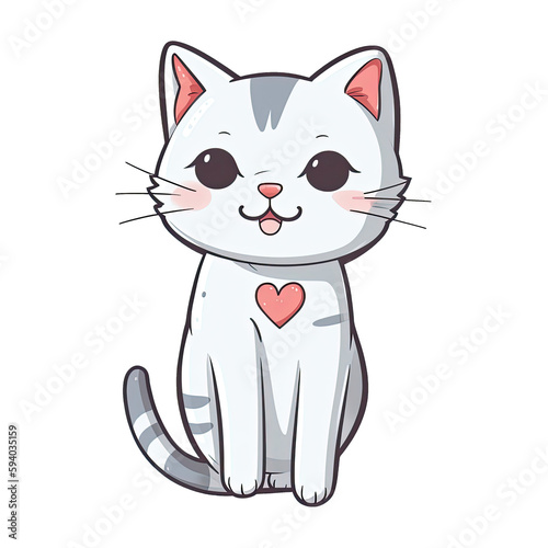 Love Cat Face Sticker On Isolated Transparent Background  Png  Logo. Generative AI