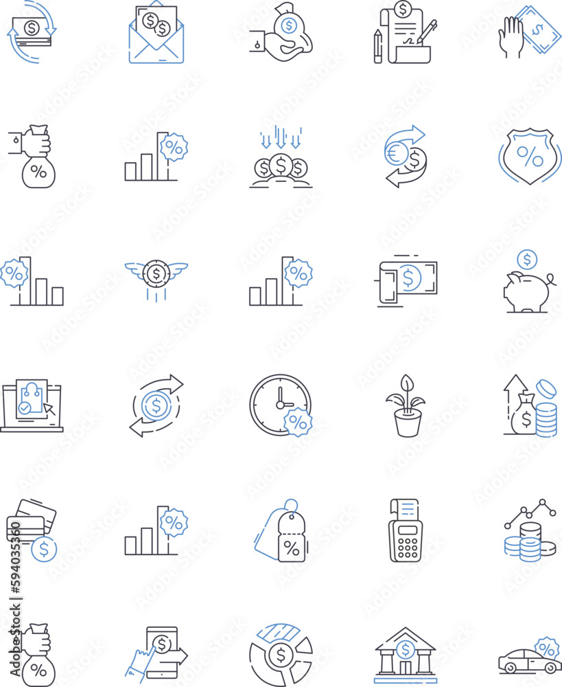 Profits line icons collection. Revenue, Income, Gain, Earnings, ROI, Margin, Surplus vector and linear illustration. Benefit,Yield,Return outline signs set