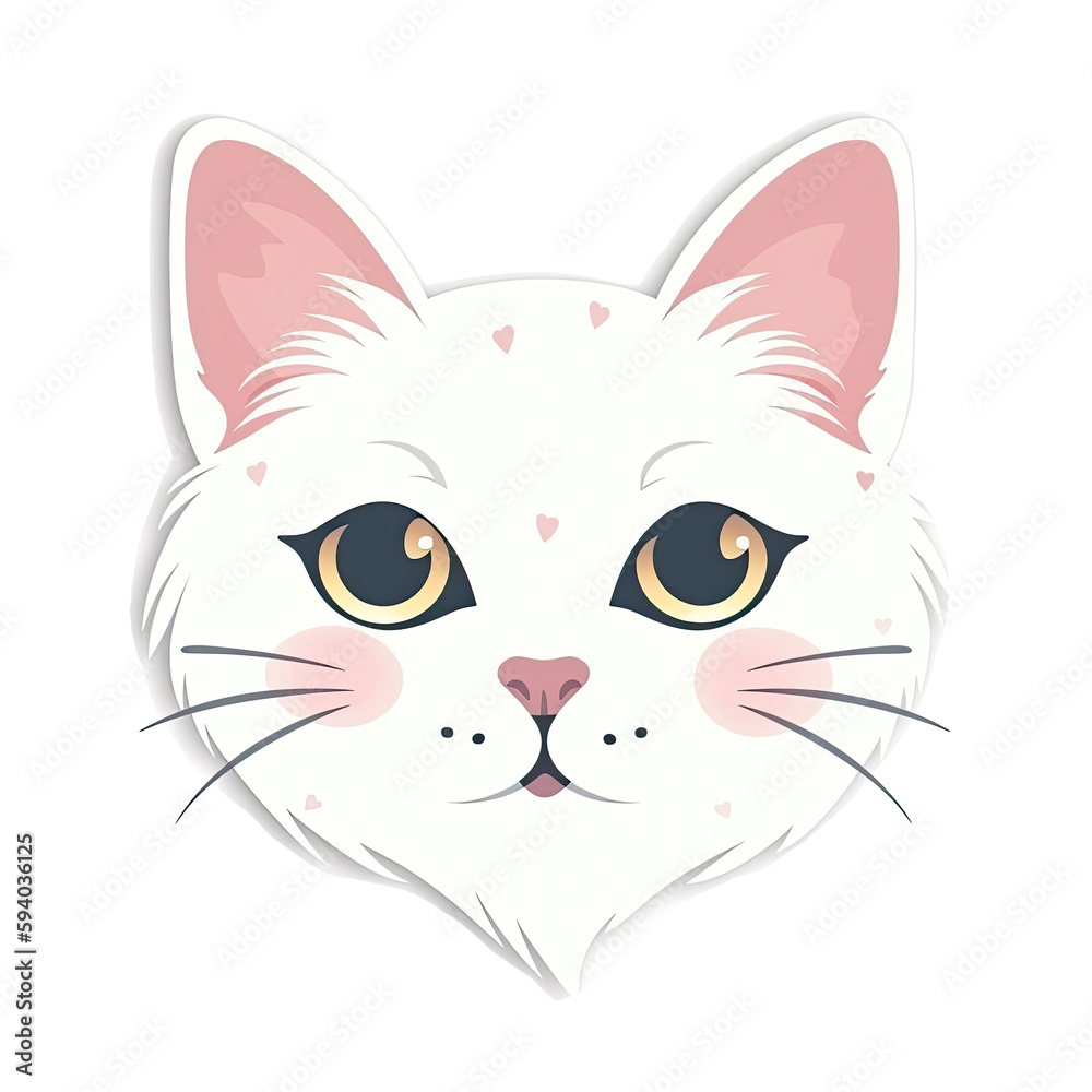 Love Cat Face Sticker On Isolated Tansparent Background, Png, Logo. Generative AI