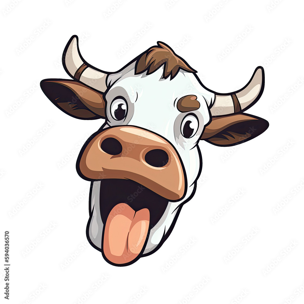 Shouting Cow Face Sticker On Isolated Tansparent Background, Png, Logo. Generative AI