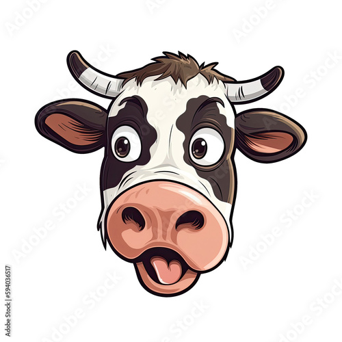 Scared Cow Face Sticker On Isolated Tansparent Background, Png, Logo. Generative AI