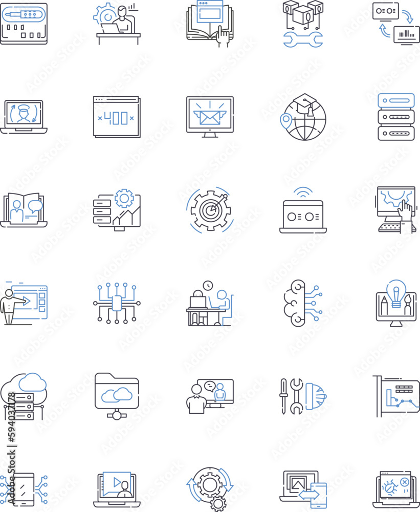 Webpage line icons collection. Design, Content, Navigation, Layout, Mobile-friendly, User-friendly, Responsive vector and linear illustration. Speed,SEO,Analytics outline signs set