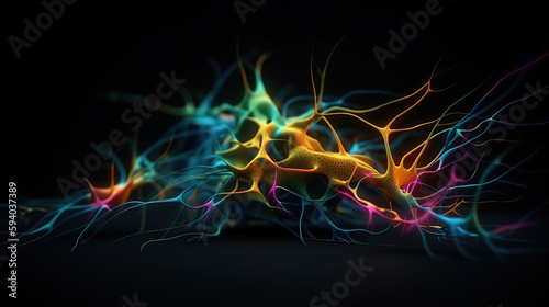 Brain neuron, Bright color. Generative Ai