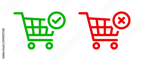 Shopping cart with check mark and cross icon