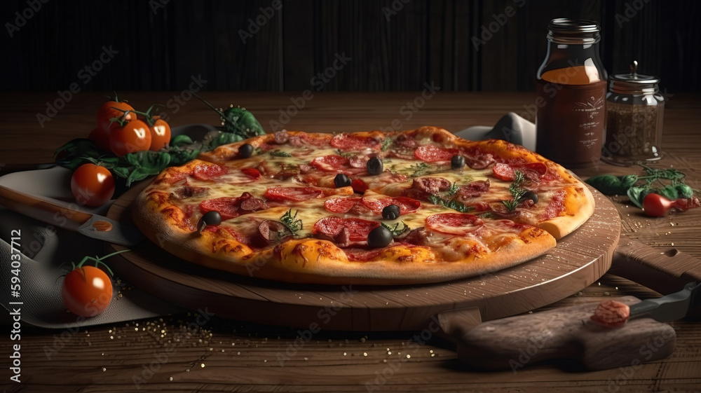 Pizza rustic. Created, Bright color. Generative Ai Pizza rustic. Created, Bright color. Generative Ai