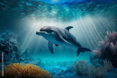 dolphin swimming in sea generative ai