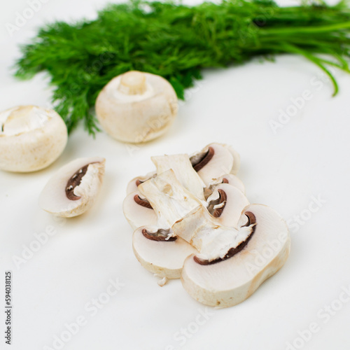 Sliced champignon mushroom