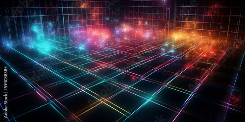 Background lines and cubes, lights and colors, futuristic