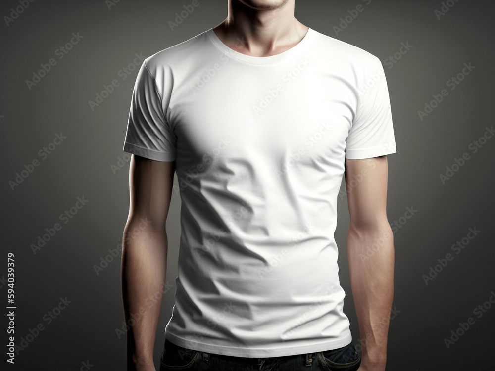 White man in blank white t-shirt, empty male t shirt mockup, copy space white t-shirt for design