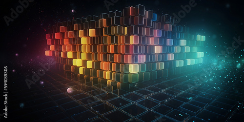 Background lines and cubes, lights and colors, futuristic