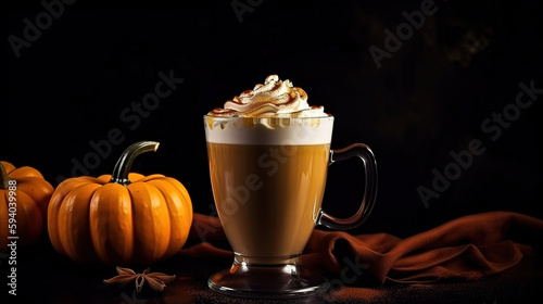 Pumpkin latte drink. Autumn coffee with spicy pumpkin flavor. Generative Ai