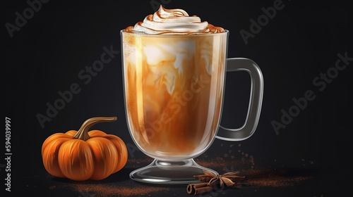 Cream on a dark background. Seasonal Fall Drinks for Halloween and Thanksgiving. Generative Ai