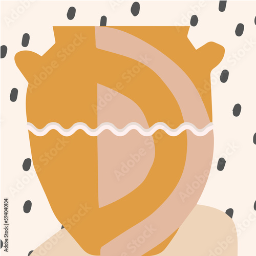 Terracotta Vase abstract boho style ceramics with shapes