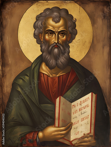 Saint Matthias Apostle of Jesus Christ Colored Illustration. Generative Ai. Old Painting style
