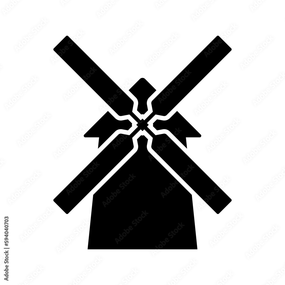 Windmill icon. Black silhouette. Front view. Vector simple flat graphic illustration. Isolated object on a white background. Isolate. Windmill icon. Black silhouette. Front view. Vector simple flat graphic illustration. Isolated object on a white background. Isolate.