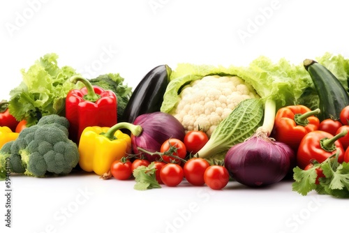 Border design of fresh vegetables  isolated on white. AI generated