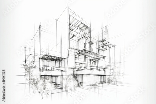 Skizze eines Hauses  Architektur Entwurf  Plan eines Wohnkomplexes  Generative AI