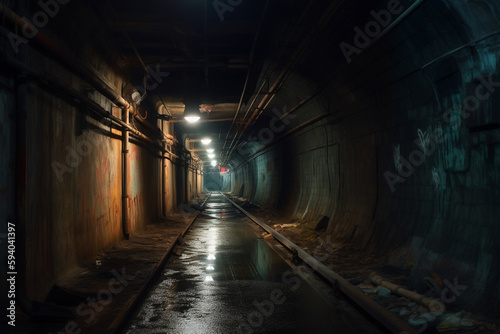 Abandoned Subway Tunnel. Generated in the AI.