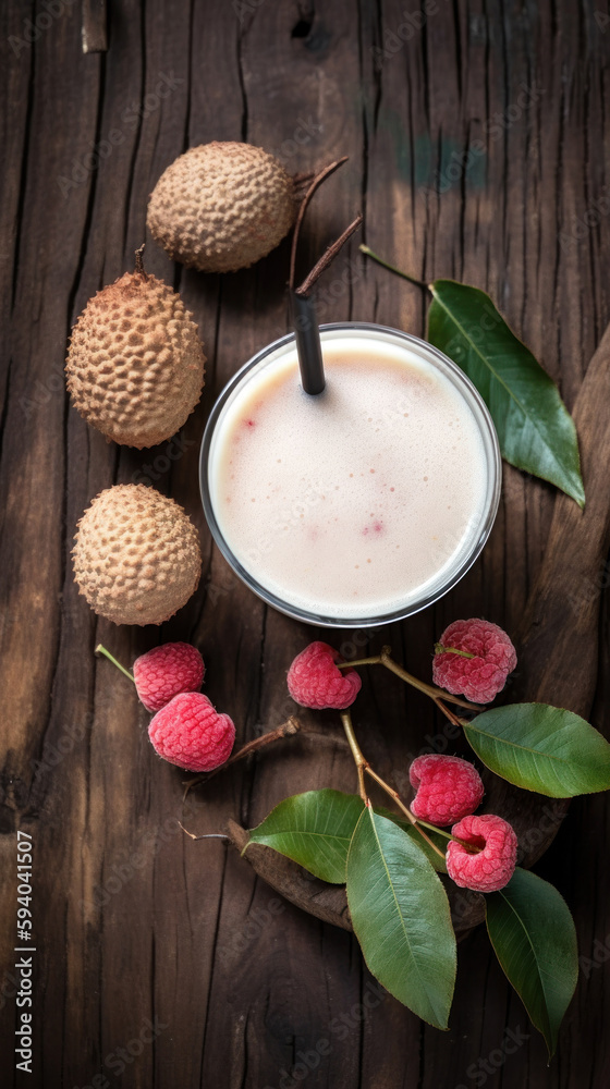 Fresh Lychee Smoothie on a Rustic Wooden Table