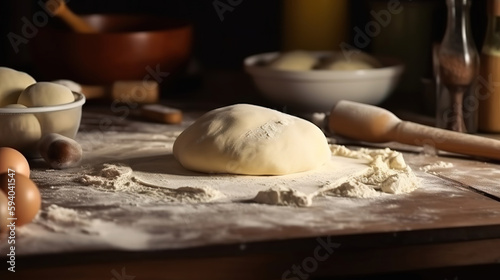 Homemade dough for bread, pizza, pastries and rolls. Generative Ai