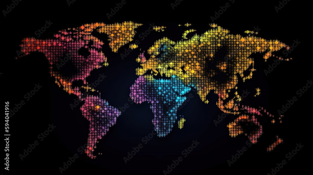 Digital dots in the form global earth, Bright color. Generative Ai Digital dots in the form global earth, Bright color. Generative Ai
