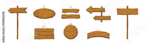 Fototapeta Naklejka Na Ścianę i Meble -  Wooden and Timber Signboard of Different Shape Vector Set