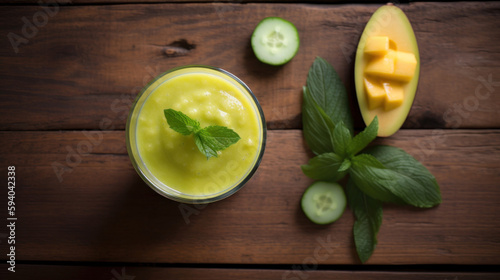 Fresh Mango and Cucumber Smoothie on a Rustic Wooden Table