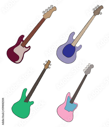 Set instrument guitare basse, bass guitar, musician, slap bass and tap bass, 4 string bass guitar, basse 4 cordes