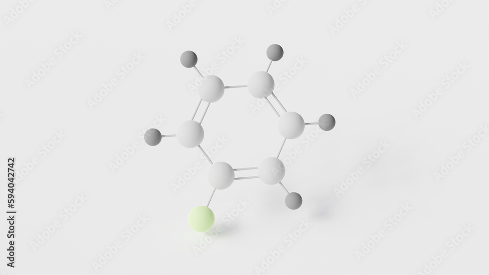fluorobenzene molecule 3d, molecular structure, ball and stick model, structural chemical formula fluorophenyl fluorobenzene molecule 3d, molecular structure, ball and stick model, structural chemical formula fluorophenyl