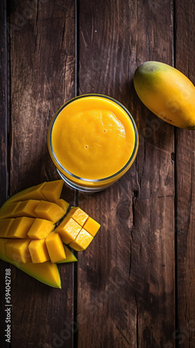 Fresh Mango Smoothie on a Rustic Wooden Table
