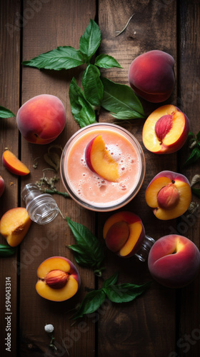 Fresh Nectarine Smoothie on a Rustic Wooden Table