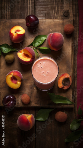 Fresh Nectarine Smoothie on a Rustic Wooden Table