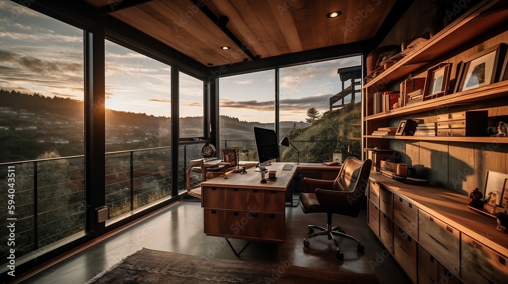 Eco-Friendly Home Office with Natural Light Created using generative AI Eco-Friendly Home Office with Natural Light Created using generative AI