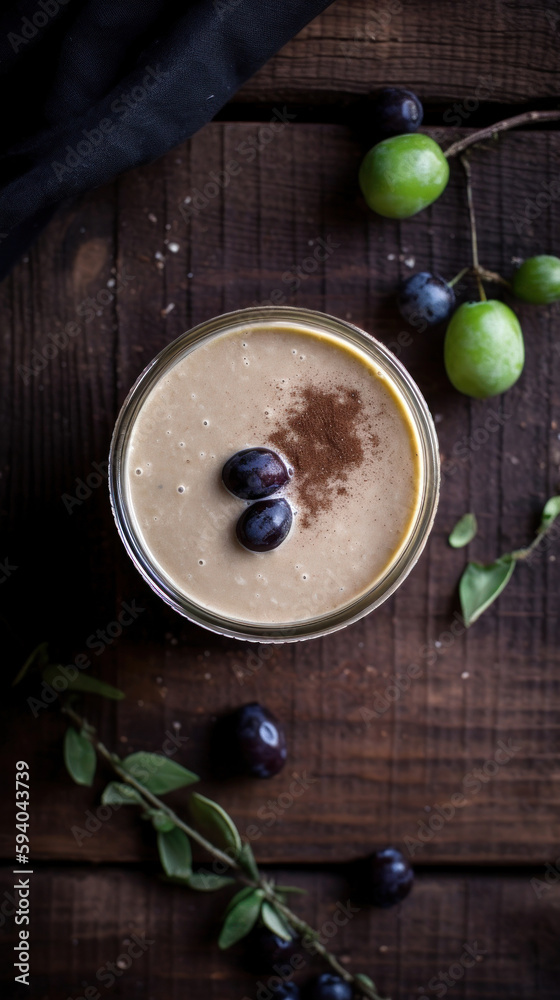 Fresh Olive Smoothie on a Rustic Wooden Table Fresh Olive Smoothie on a Rustic Wooden Table