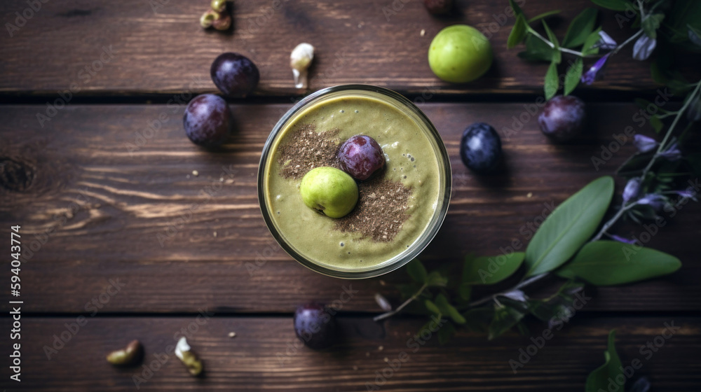 Fresh Olive Smoothie on a Rustic Wooden Table Fresh Olive Smoothie on a Rustic Wooden Table