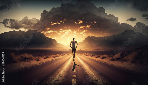 sunset and running young man  3d illustration  ai generated 