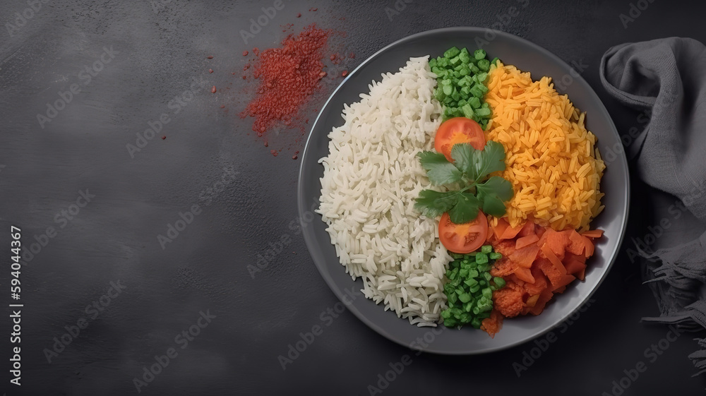 Indian flag with vegetables and rice. Generative Ai