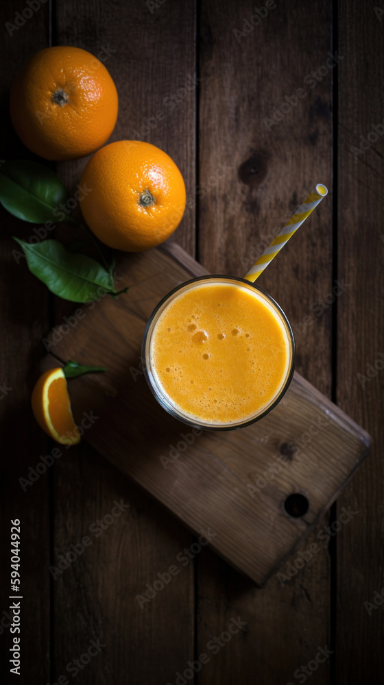 Fresh Orange Smoothie on a Rustic Wooden Table Fresh Orange Smoothie on a Rustic Wooden Table