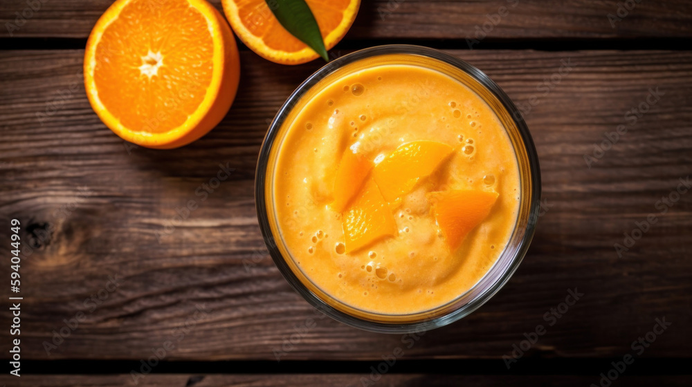 Fresh Orange Smoothie on a Rustic Wooden Table Fresh Orange Smoothie on a Rustic Wooden Table