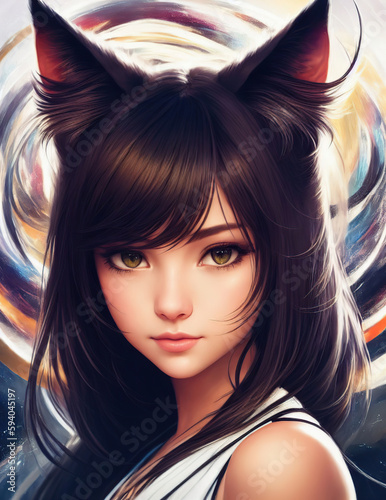 Pretty catgirl on an abstract background, Generative AI photo