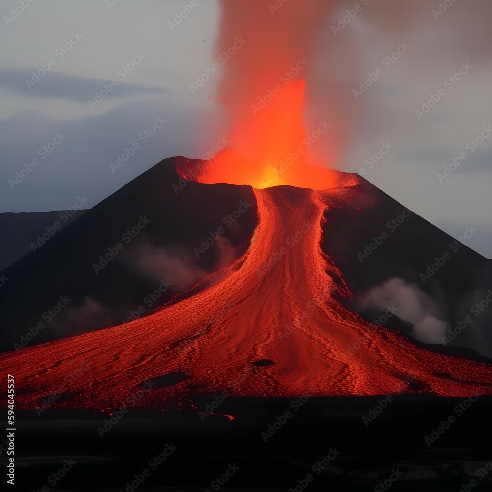 an erupting volcano. generative AI illustration.