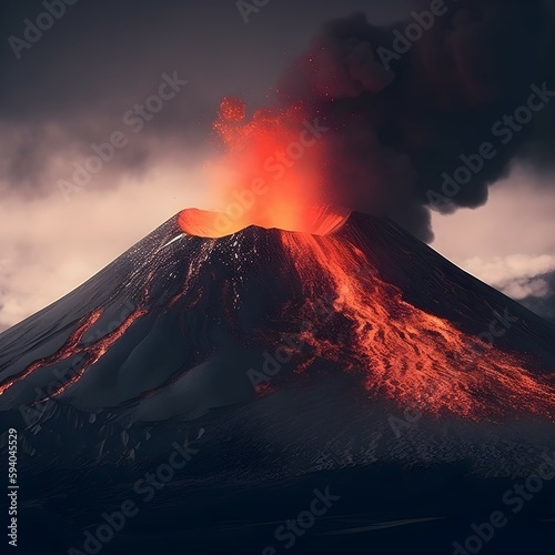 an erupting volcano. generative AI illustration. © roei