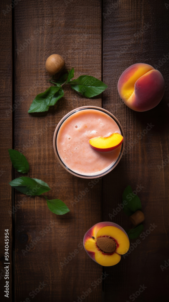 Fresh Peach Smoothie on a Rustic Wooden Table Fresh Peach Smoothie on a Rustic Wooden Table